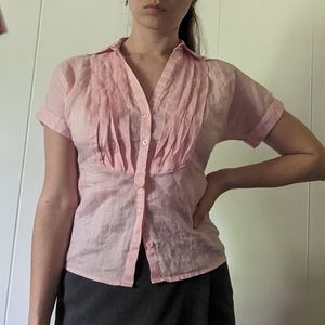 Pink Linen Armani Blouse with Pleats